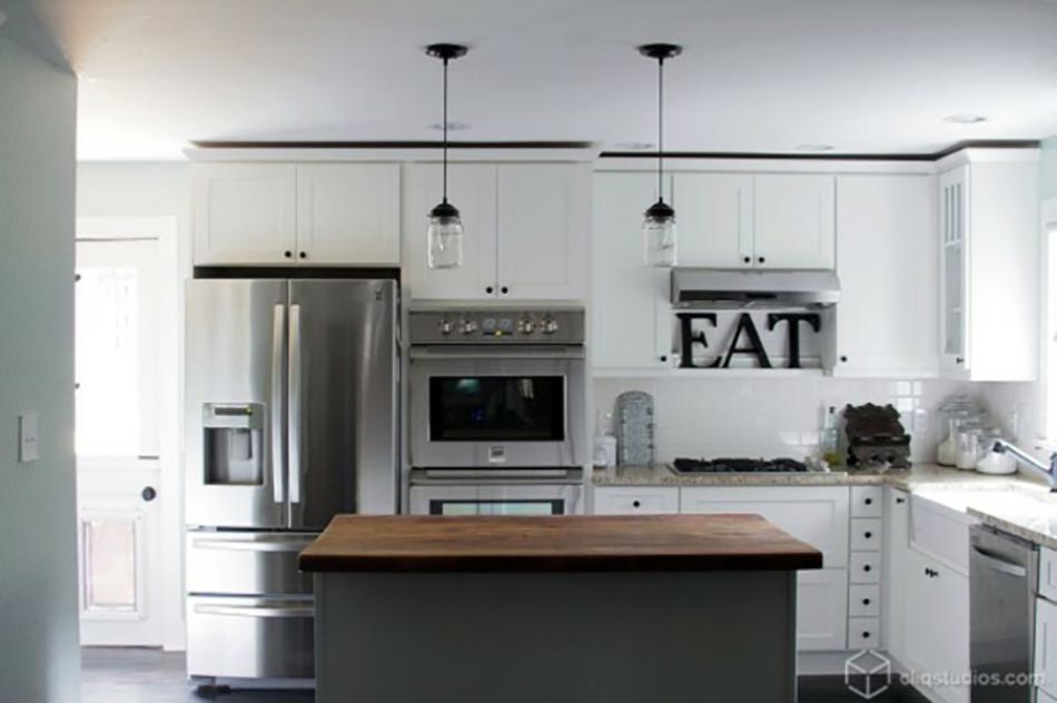 Cuisine design moderne en blanc et gris