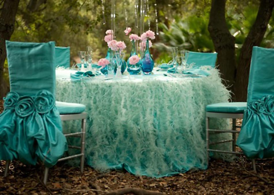Decoration de table magique en tulle turquoise