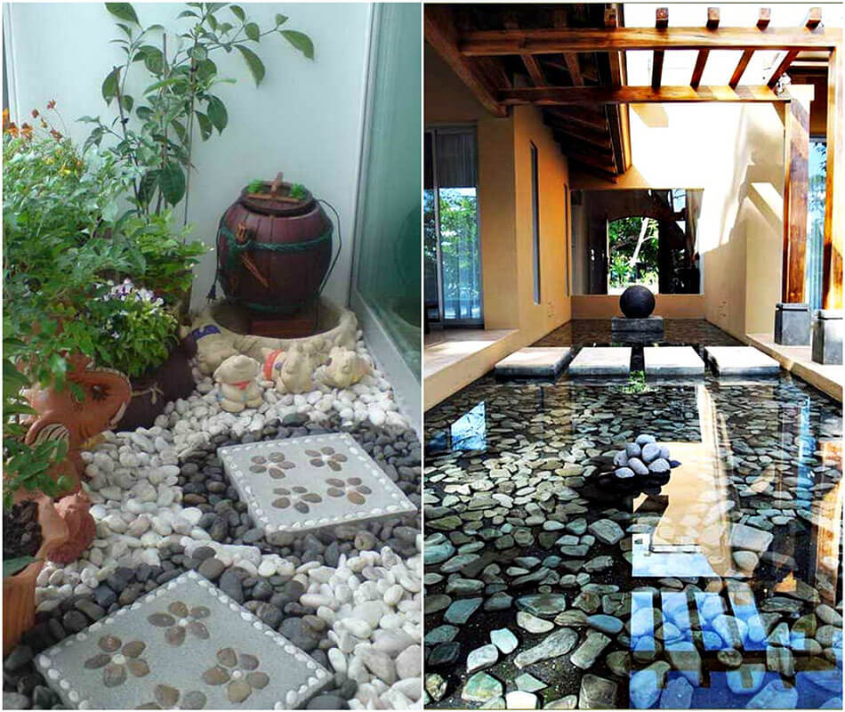 Les pierres constituent une idée de décoration créative pour le jardin et le patio
