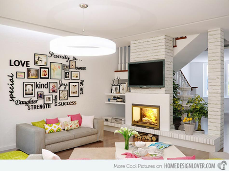 Mur en briques apparentes dans le salon