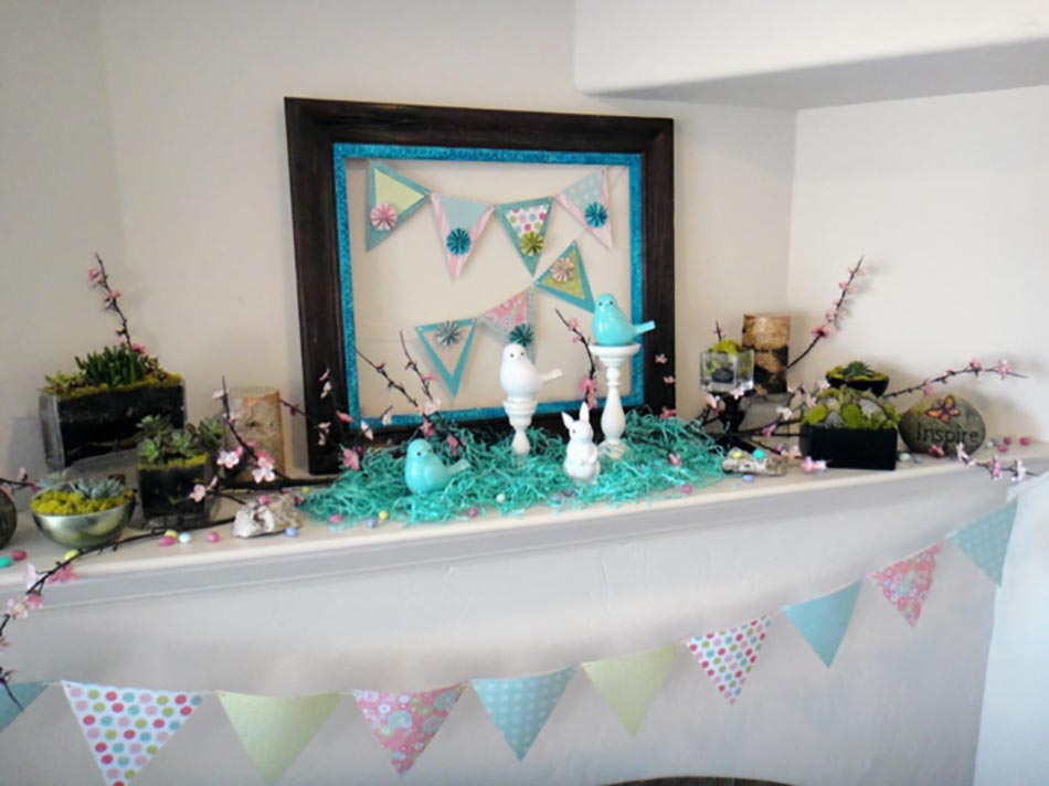 déco maison Pâques en turquoise et blanc