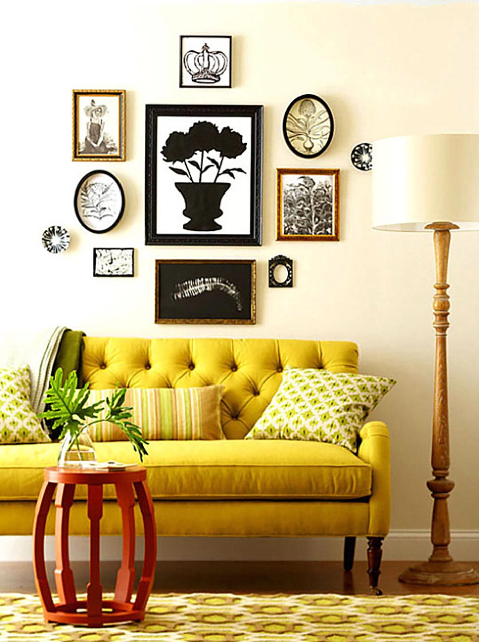 Beau canapé Chesterfield en vert citron