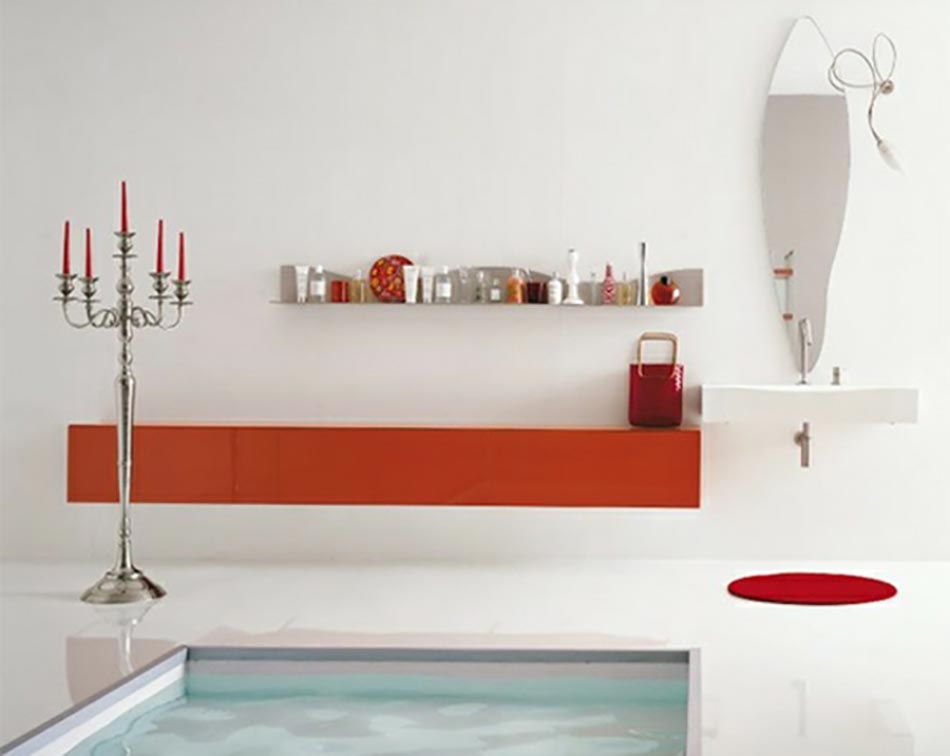 salle de bain en blanc et rouge