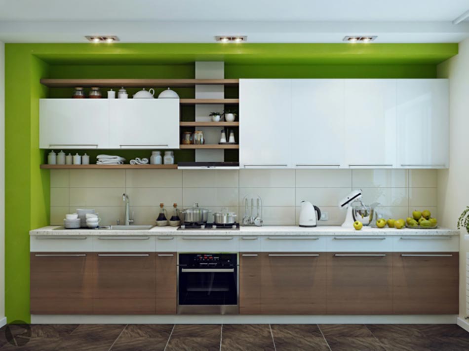 cuisine moderne en bois foncé et vert