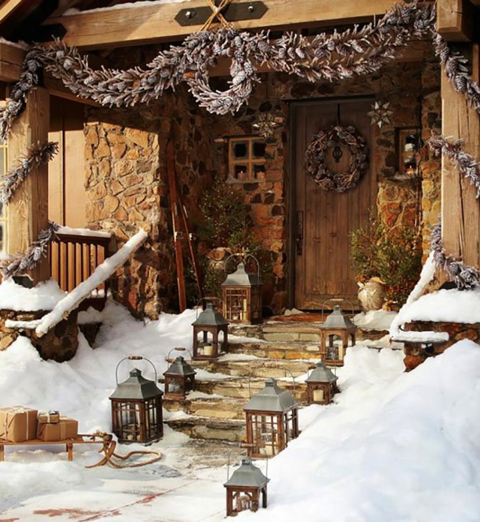 décoration de Noël rustique porte d'entrée