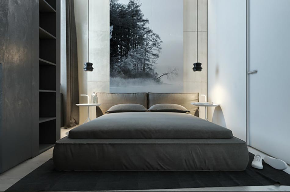 chambre design minimaliste en gris
