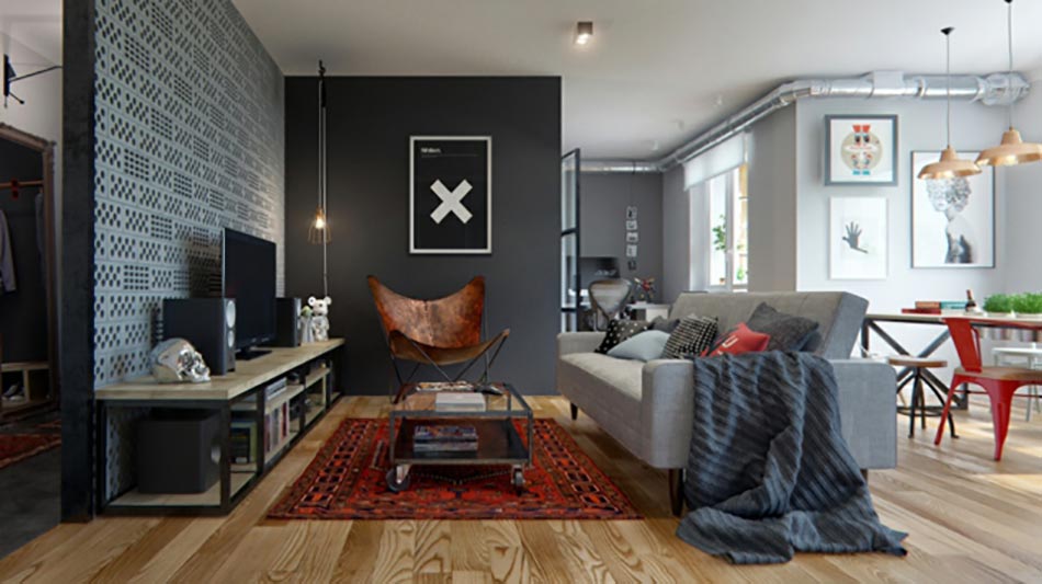séjour moderne maison design en gris