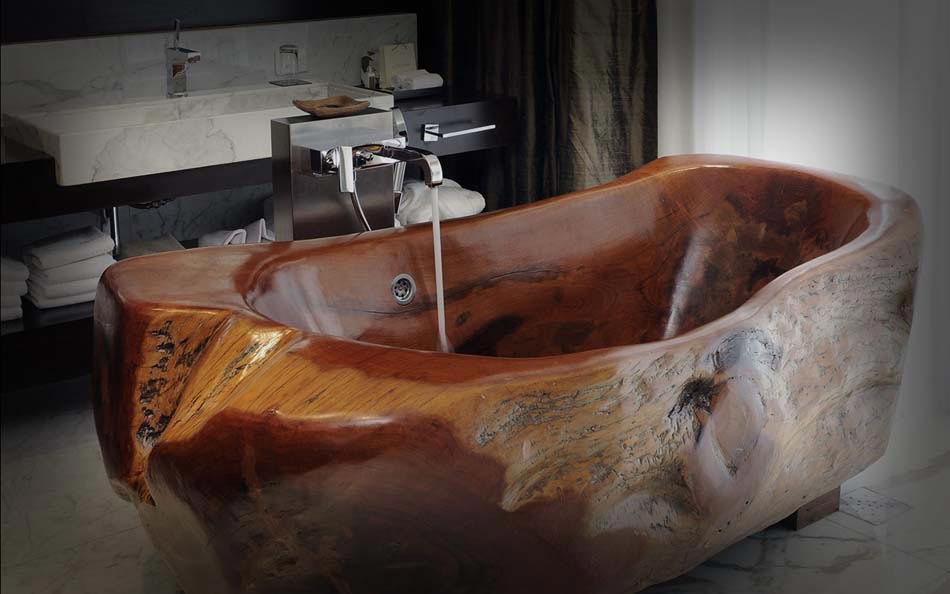 baignoire creusée bois design luxe