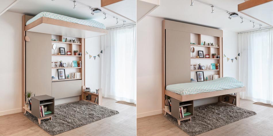 studio espace optimisé lit escamotable design