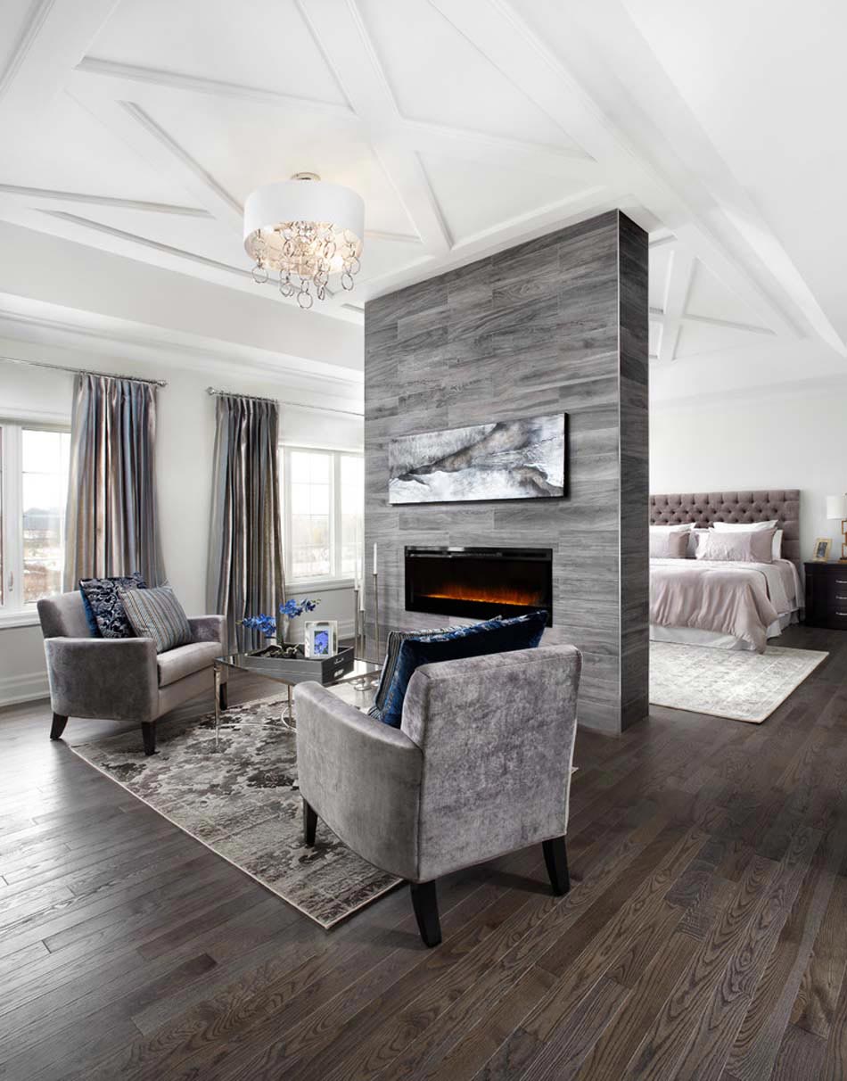 gris tendance intérieur design chambre cheminée moderne