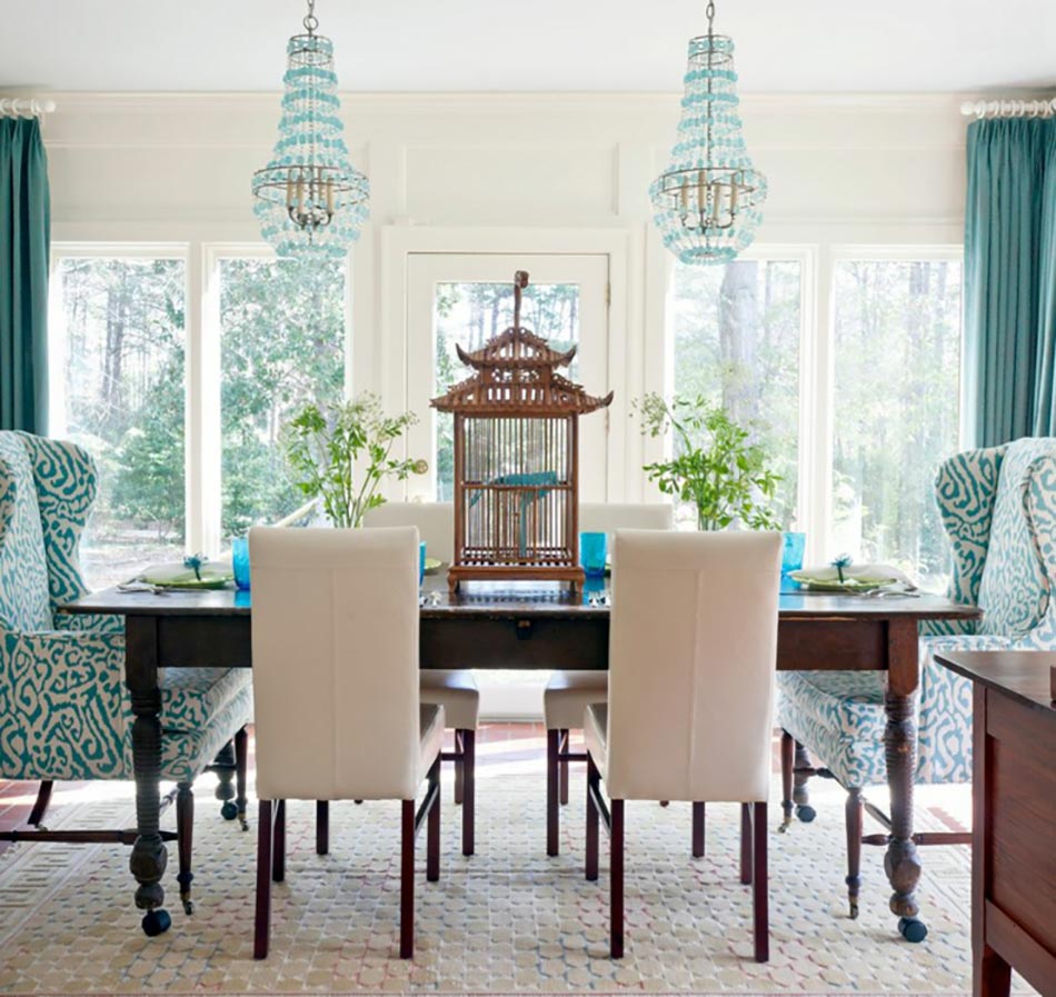 salle à manger déco en blanc et vert