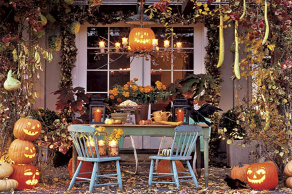 Jardin décoré Halloween idées automne citrouilles