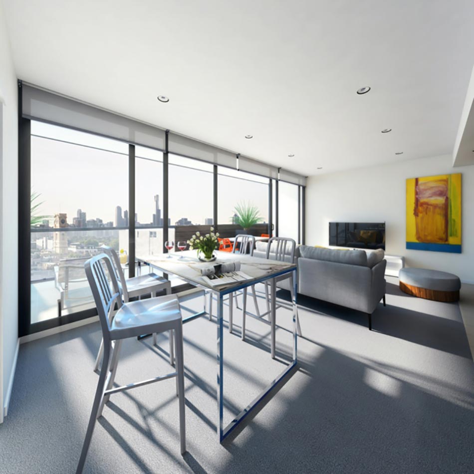 Mur en verre pour un séjour totalement illuminé pièce de vie petit logement de ville