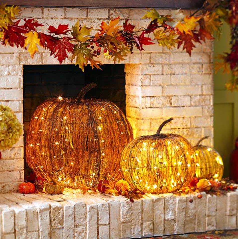 décoration halloween cheminées citrouilles luminaires