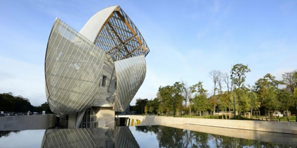 fondation louis vuitton vue extérieur parc