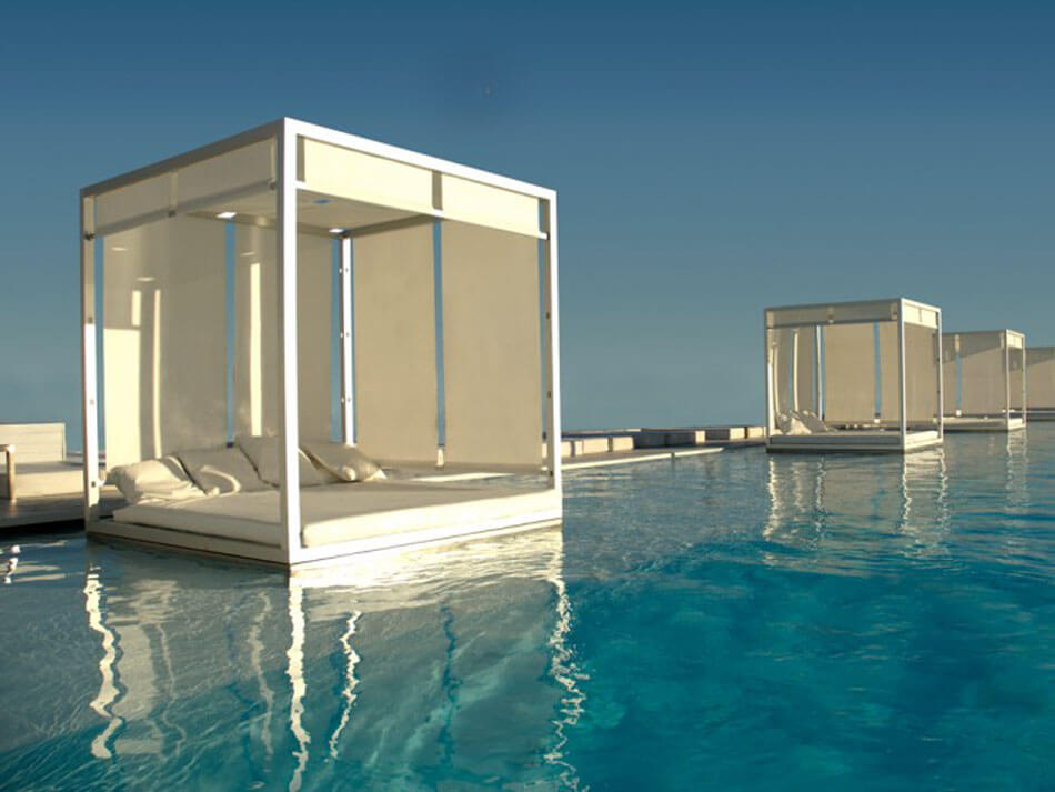 lit extérieur flottant piscine luxe