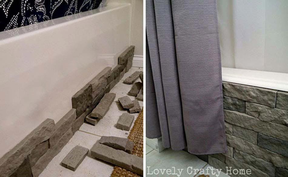 Une baignoire blanche c’est triste, un revêtement en pierre reconstituée l’est nettement moins embellir baignoire design rustique
