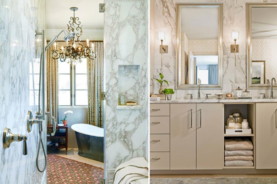 salle de bains mur et douche marbre gris