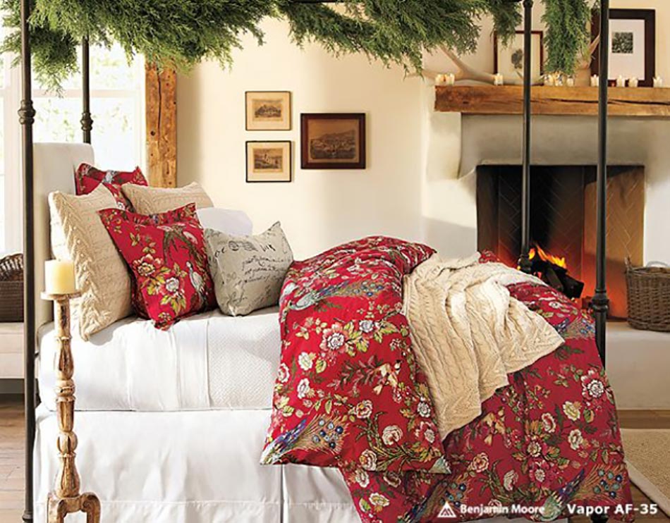 chambre à coucher linge de lit esprit Noël