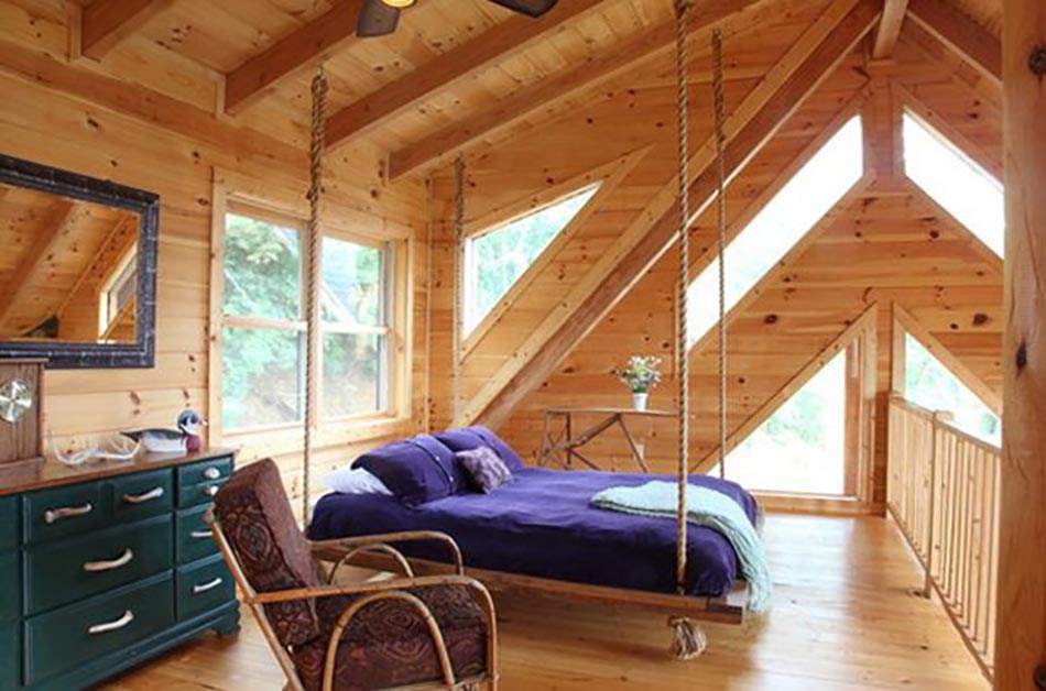 mezzanine bois rustique lit suspendu