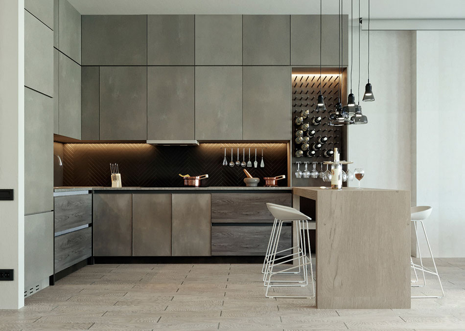 minimaliste design cuisine en forme de L maison citadine appartement de ville