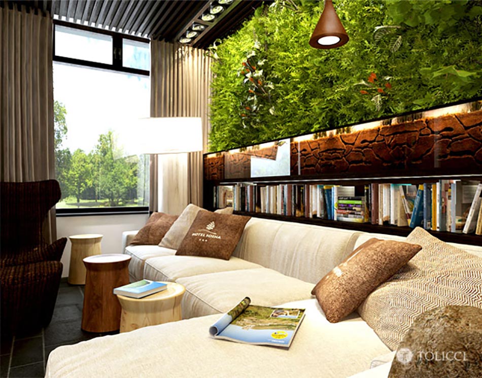 Mur vivant en verdure hôtel design boutique
