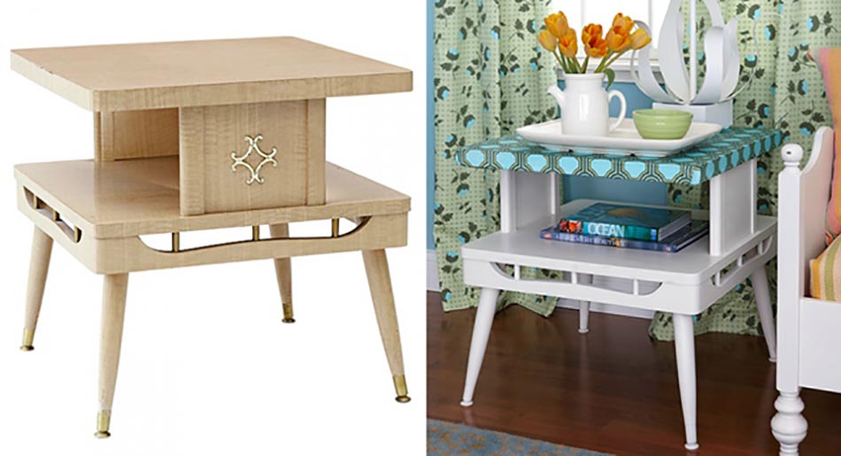table en bois décorée et repeinte