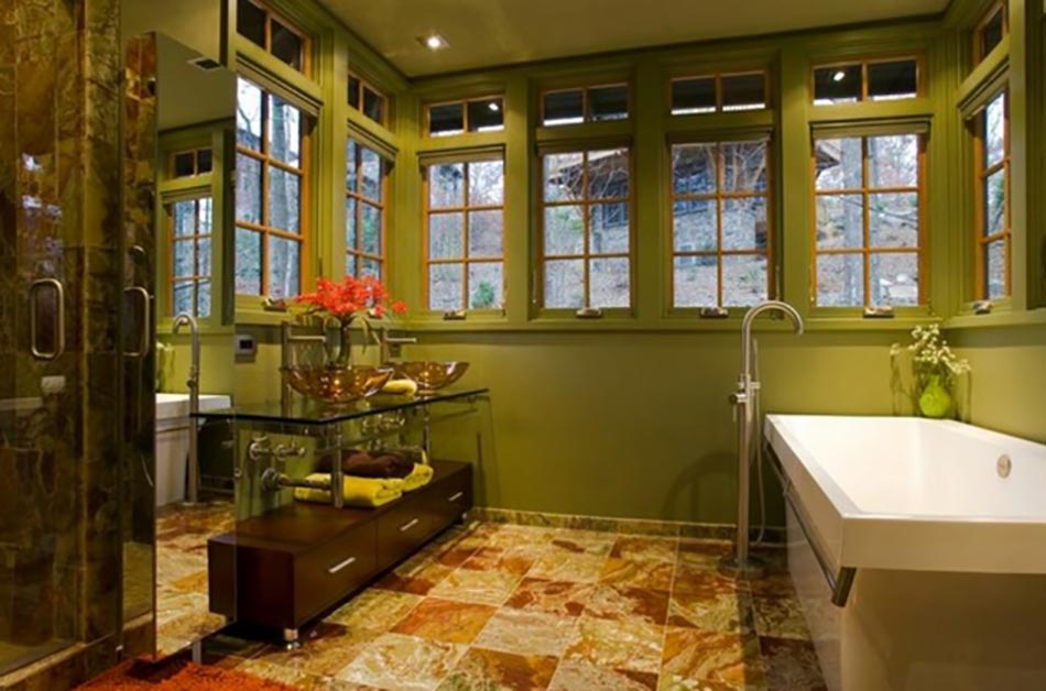 design déco en vert salle de bains campagne