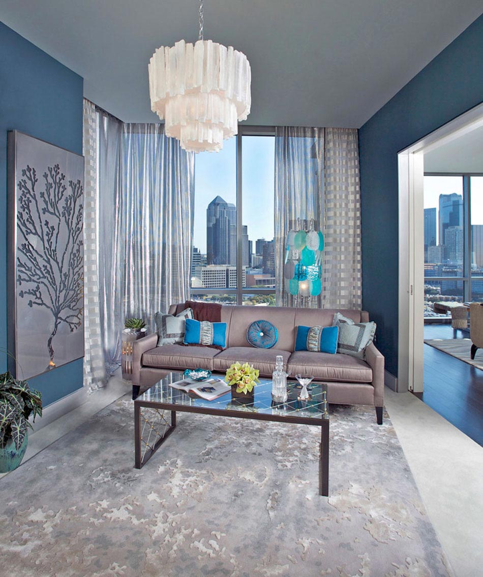 appartement de luxe déco en bleu séjour salon avec vue