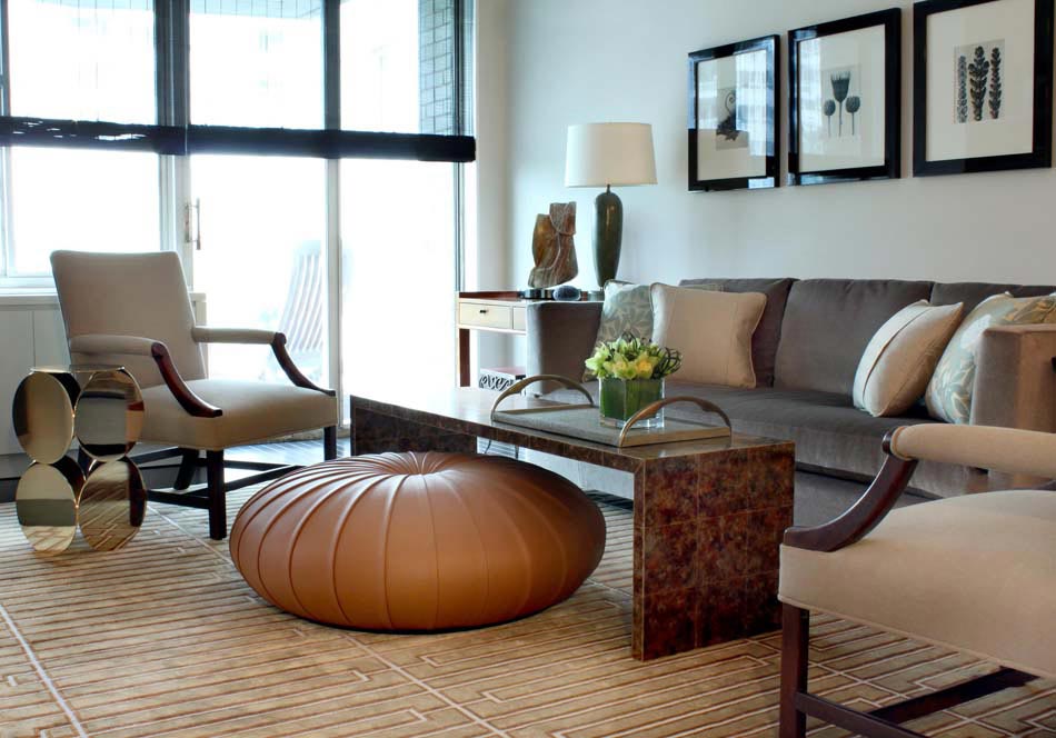 salon design ameublement classique pouf rond moderne