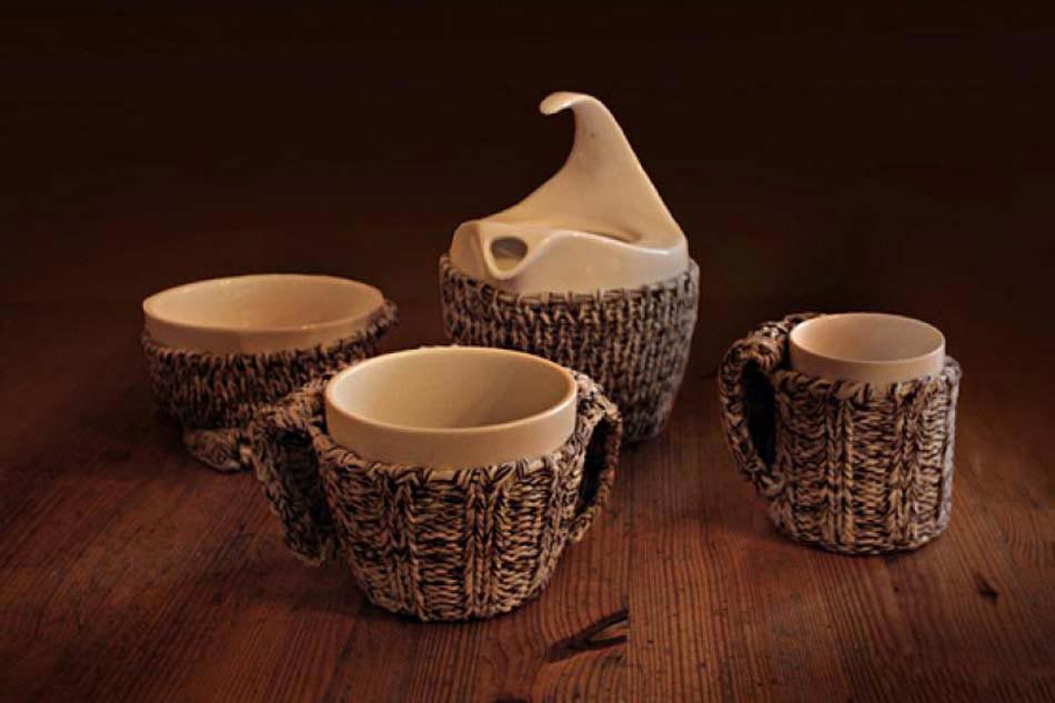 vaisselle de thé design au revêtement tricoté