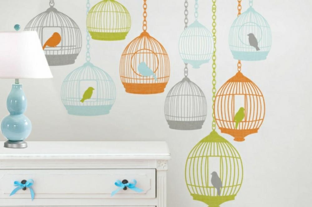 Cages d’oiseaux pour ces stickers muraux multicolores