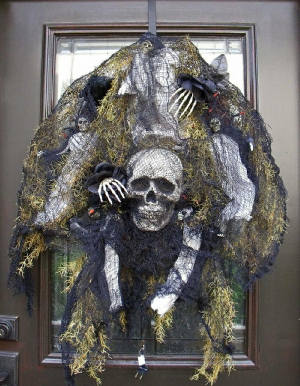 Couronne décoration de porte crâne Halloween