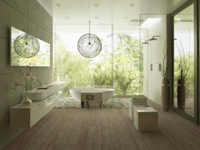 Spacieuse salle de bain à la double douche design