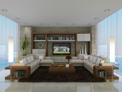 séjour design à la vue magnifique sur la mer