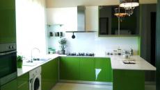 cuisine aux placards verts et blancs