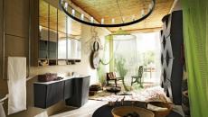 ameublement salle de bain gris et vert sombre