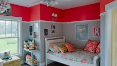 Peinture murale joyeuse en gris et rouge framboise