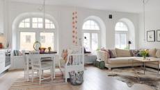 Meuble design en blanc et bois aux formes très simples
