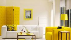 salon déco design en blanc et jaune