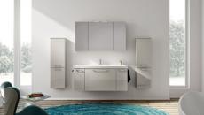 ameublement salle de bain blanc et turquoise