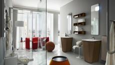 ameublement salle de bain en wengé et rouge