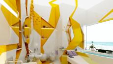 Salle de bain design en jaune