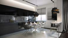 coin repas dans la cuisine moderne d'appartement