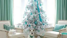 décoration idées blanc turquoise arbre de Noël