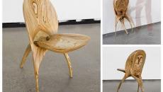chaise de table design bois massif originale trois pieds