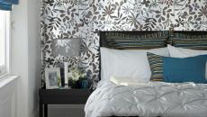Mur du derrière du lit en papier peint chambre à coucher idées déco home déco maison