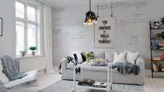 mur en brique blanche appartement design intérieur minimaliste
