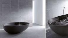 baignoire noire salle de bain design spacieux