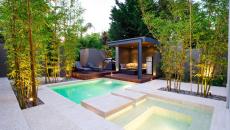 Une idée intéressante pour avoir un bassin et un jacuzzi dans un beau jardin au design minimaliste